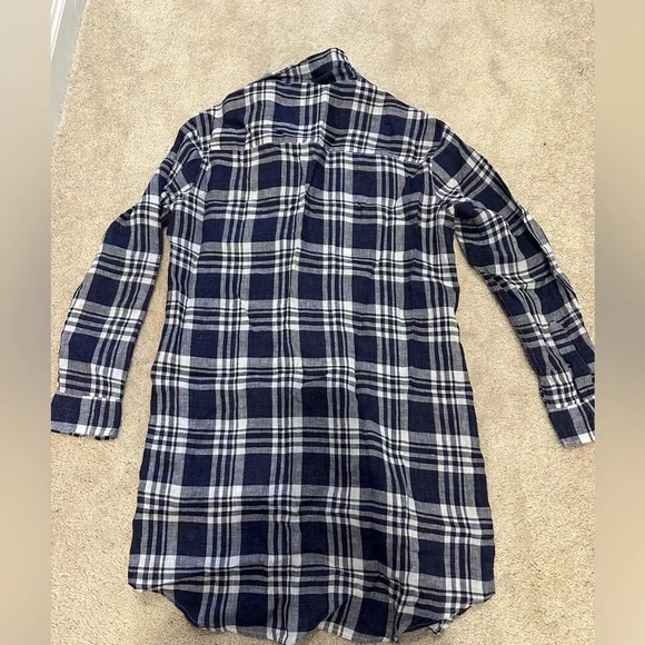 Frank & Eileen Dress Mary Shirt Button-Down Linen Mini Navy Plaid XXS